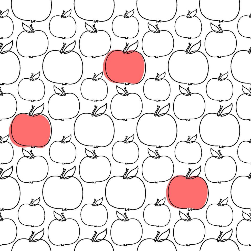 Minimalistic Apple Line Pattern with Red Accents on a White Background vector