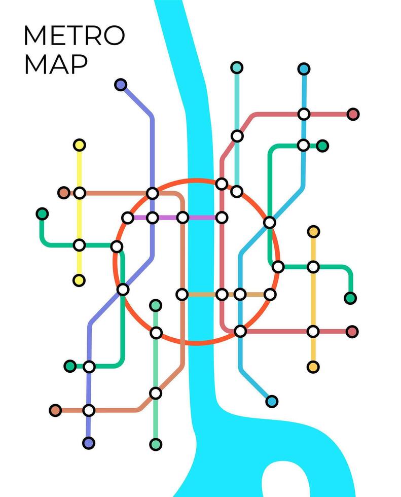 Metro stations and plan of subway with. Fictional metro map of underground. Layout of public passenger transport. vector