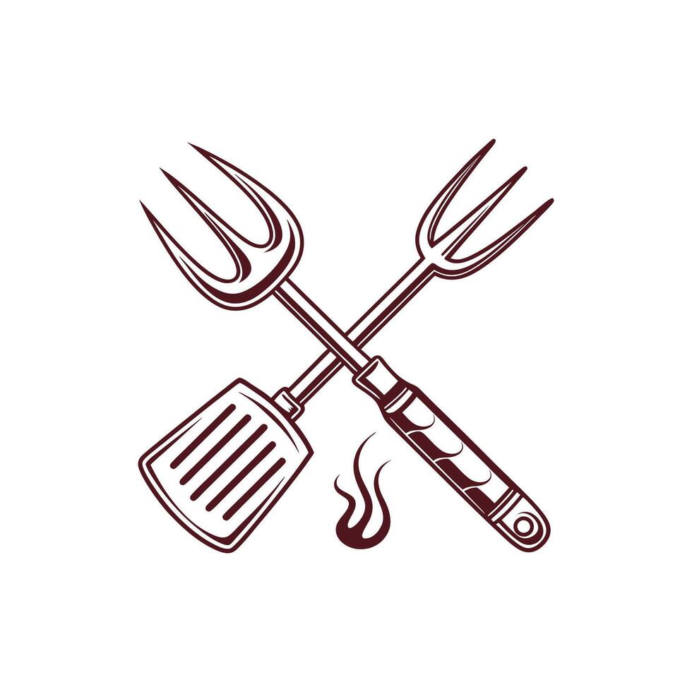 Bbq grill and spatula icon illustration vector