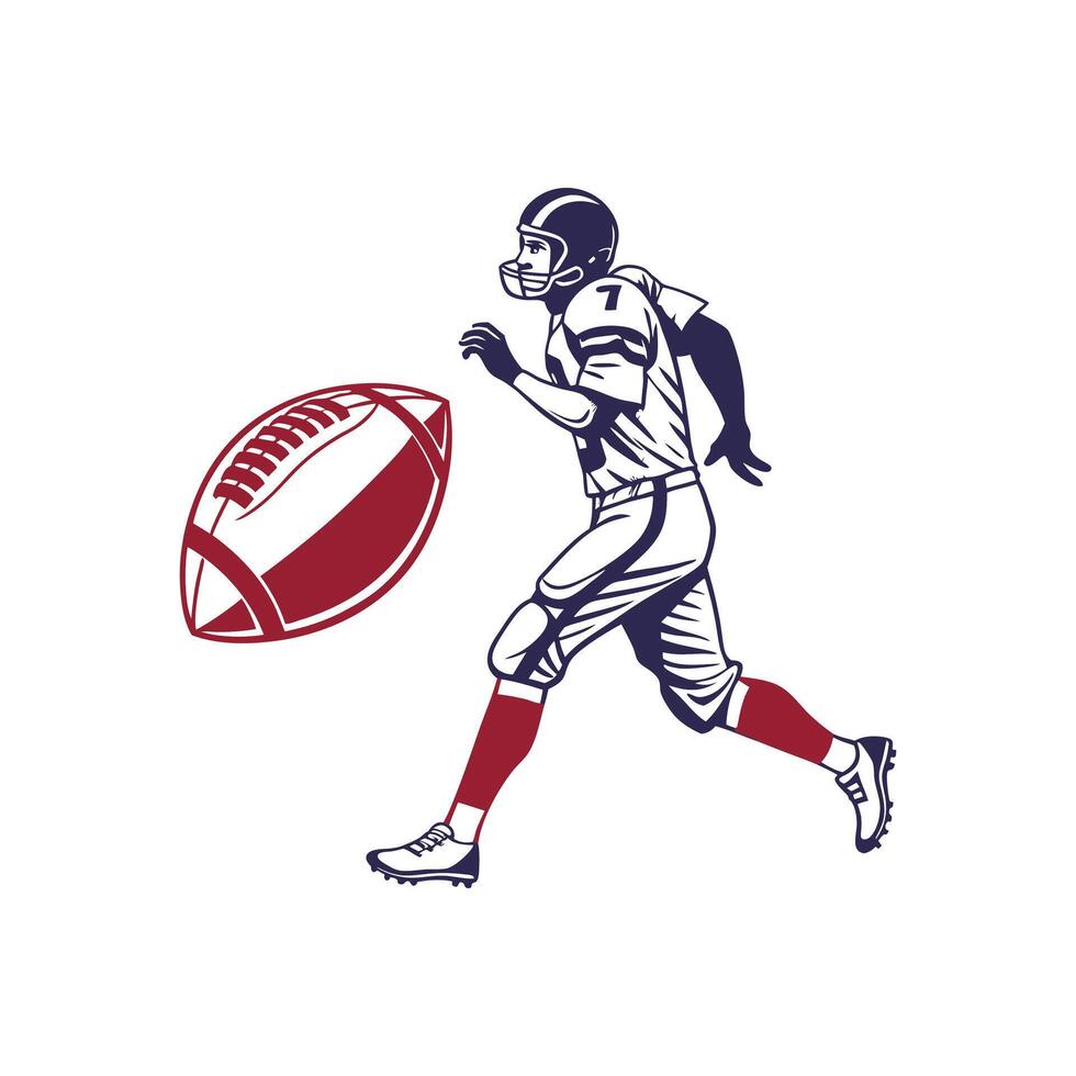 American football player running with ball illustration , art vector