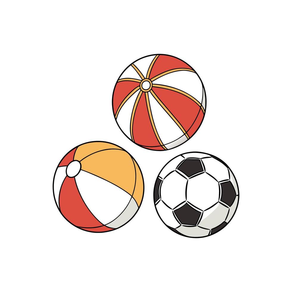 Three different colored balls are shown on a white background vector