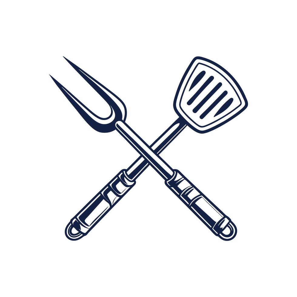 Bbq grill and spatula line art , vector
