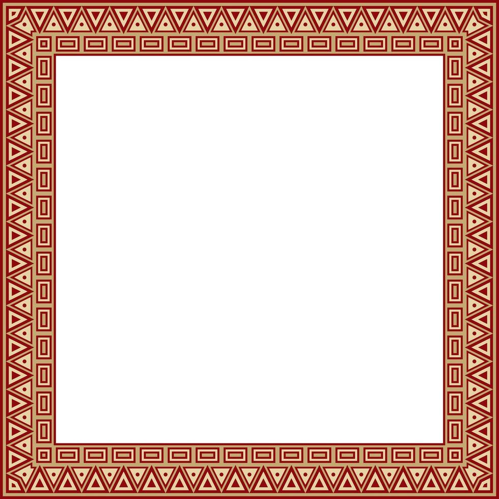 gold with red square national Indian patterns. National ethnic ornaments, borders, frames. colored decorations of the peoples of South America, Maya, Inca, Aztecs. vector