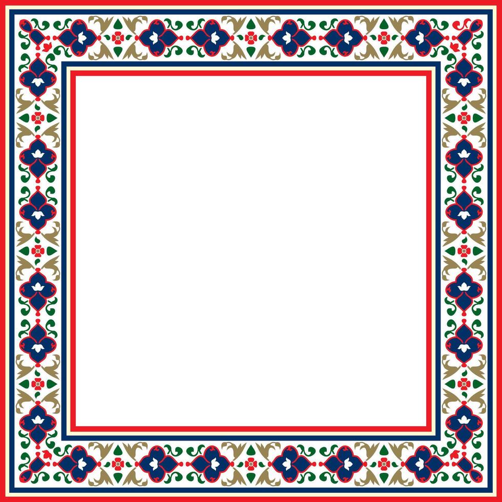 colored square Turkish national ornament. Ottoman border, frame. Ethnic floral rectangle, Seljuk Turks pattern. Decoration of the Sultan's palaces. vector