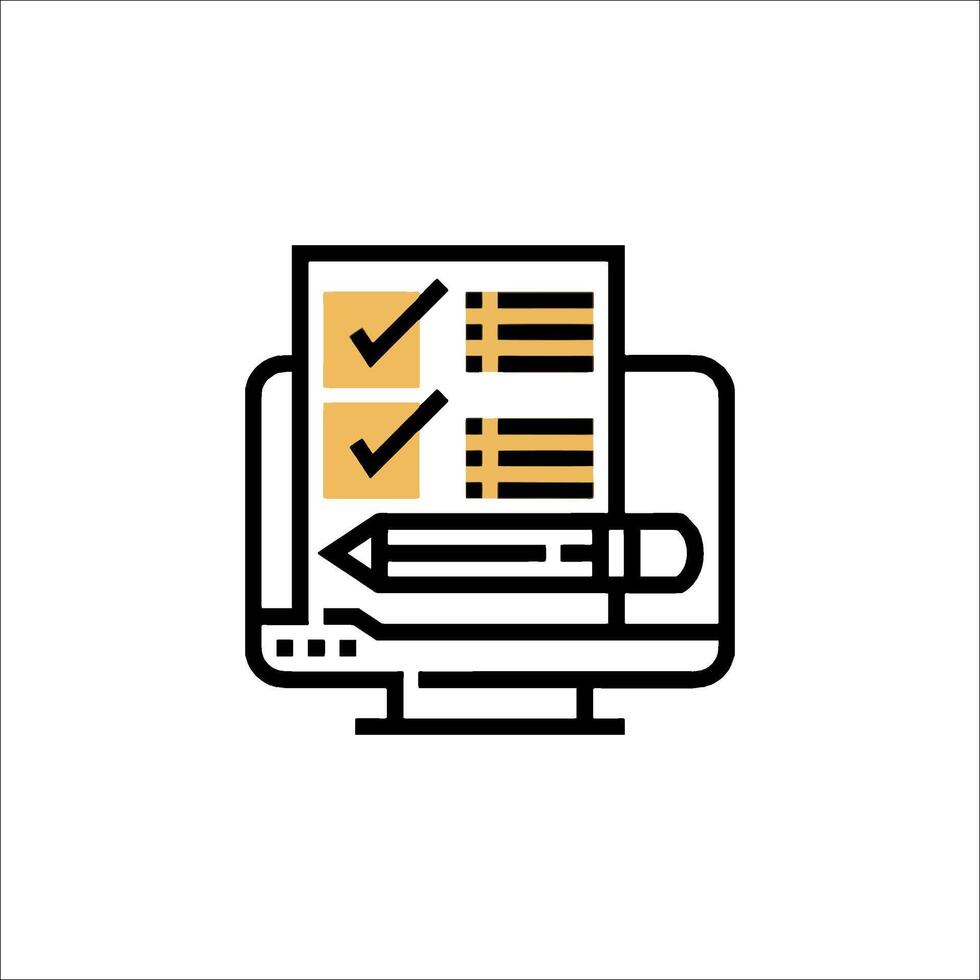 A computer with a check box and a pen vector