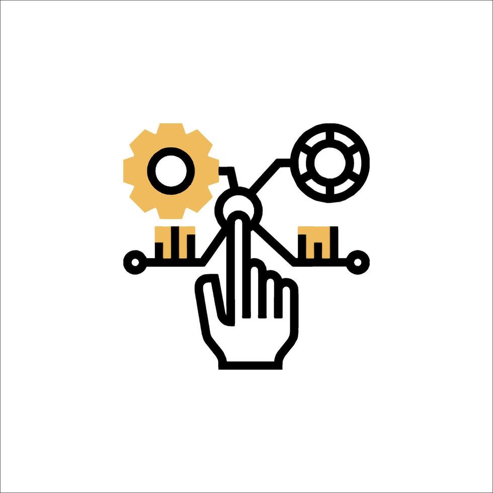 A hand pointing to a gear wheel icon vector