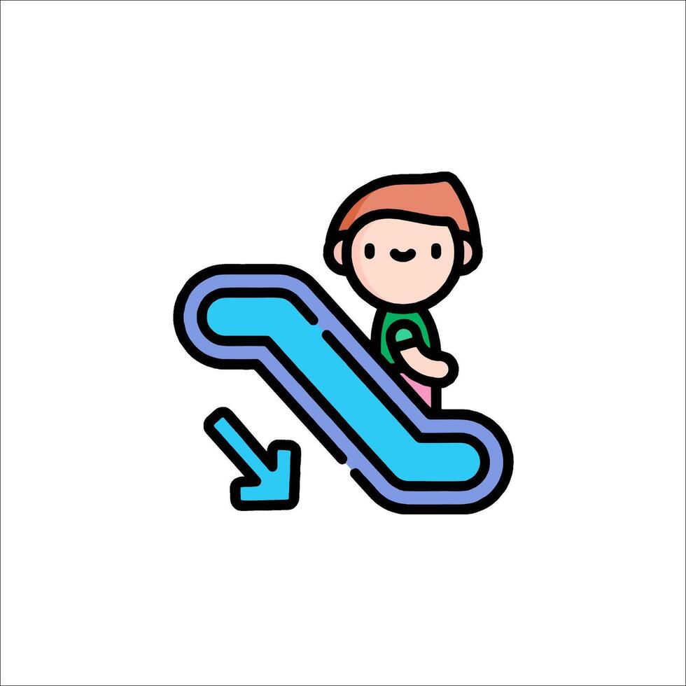 A boy is riding an escalator icon vector