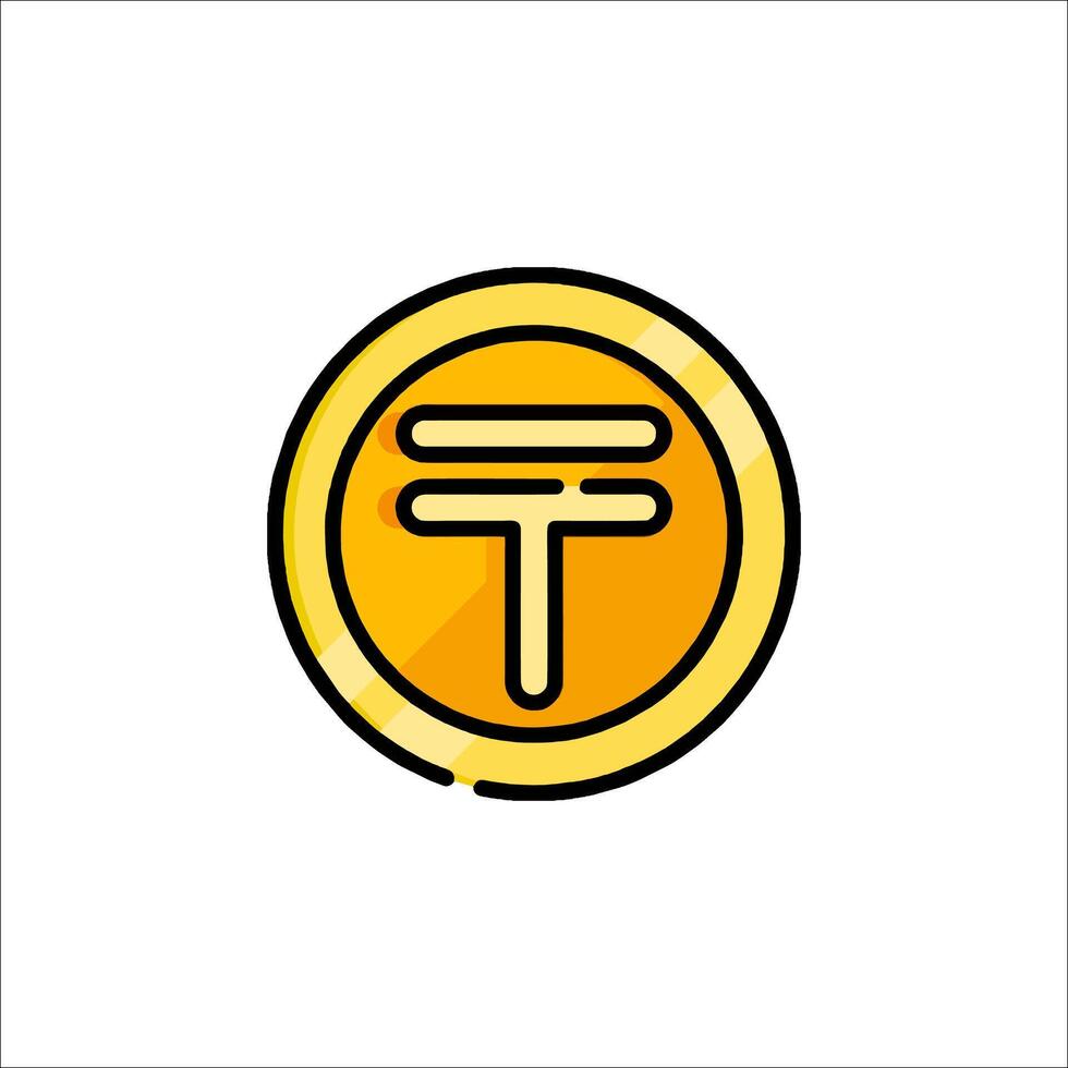 A yellow coin with the letter t on it vector