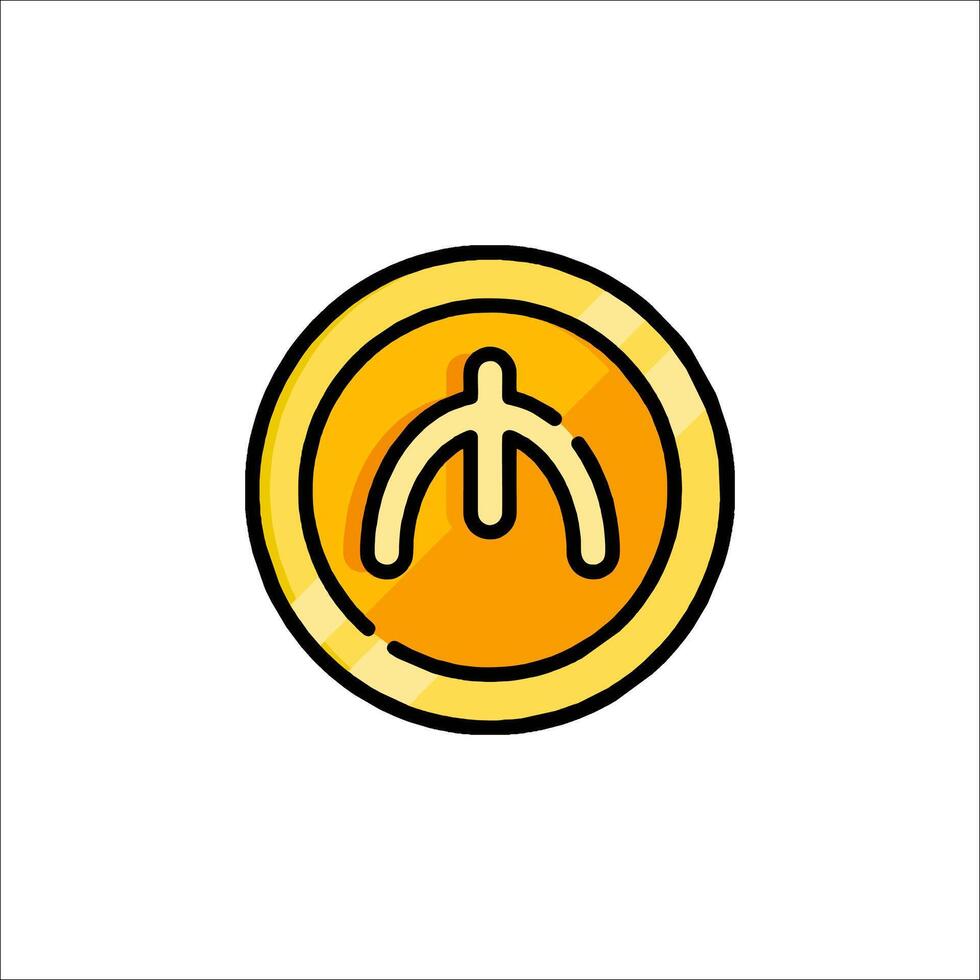 A yellow coin with a power symbol on it vector
