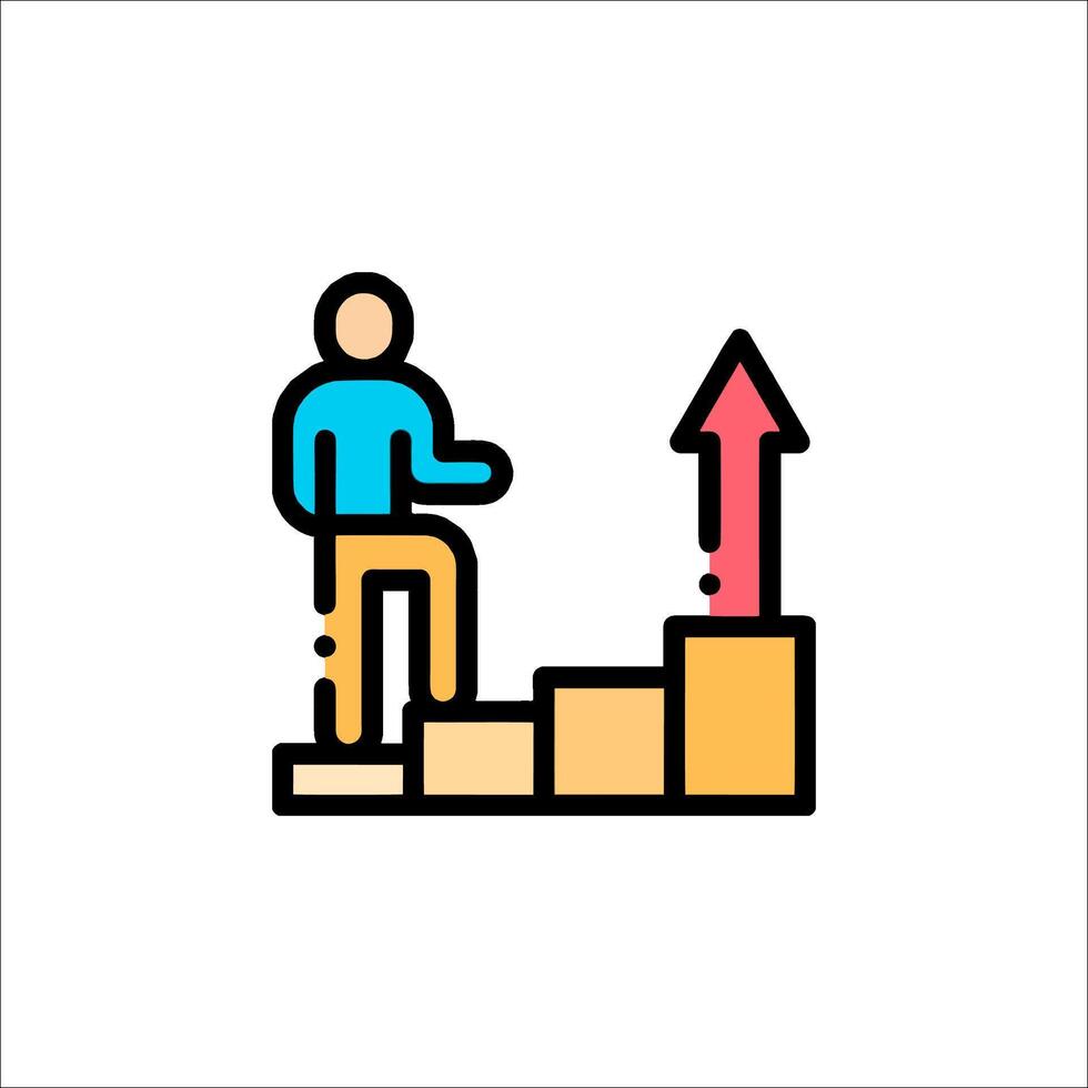 A man is climbing up stairs and an arrow is pointing up vector