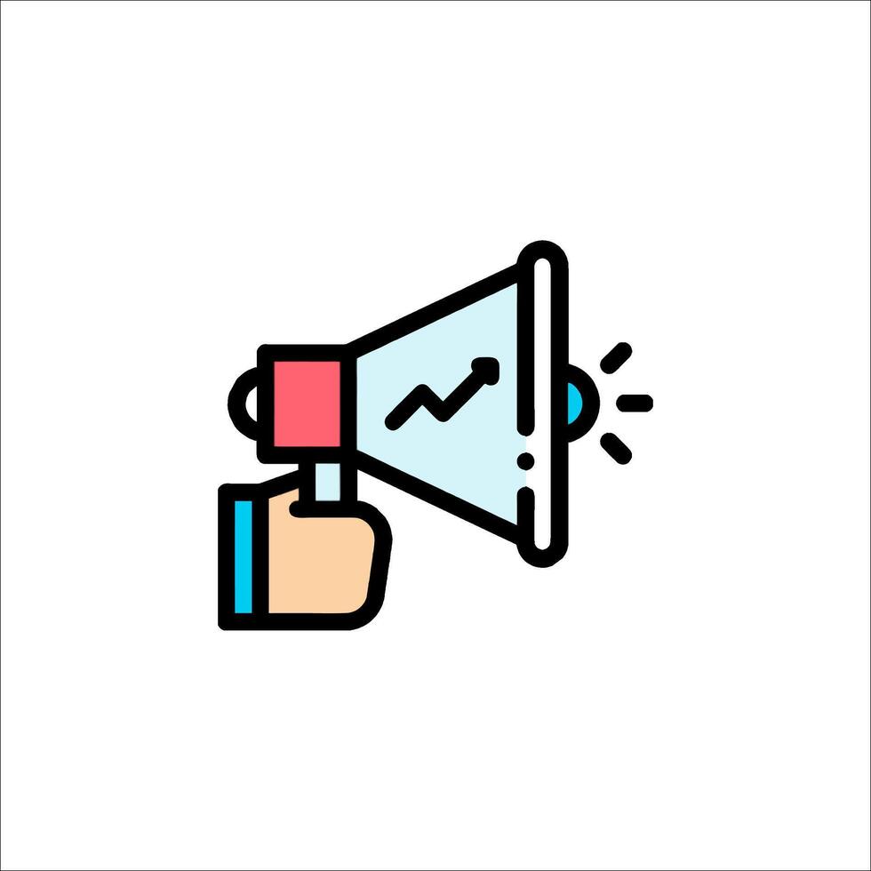 A hand holding a megaphone with an arrow going up vector