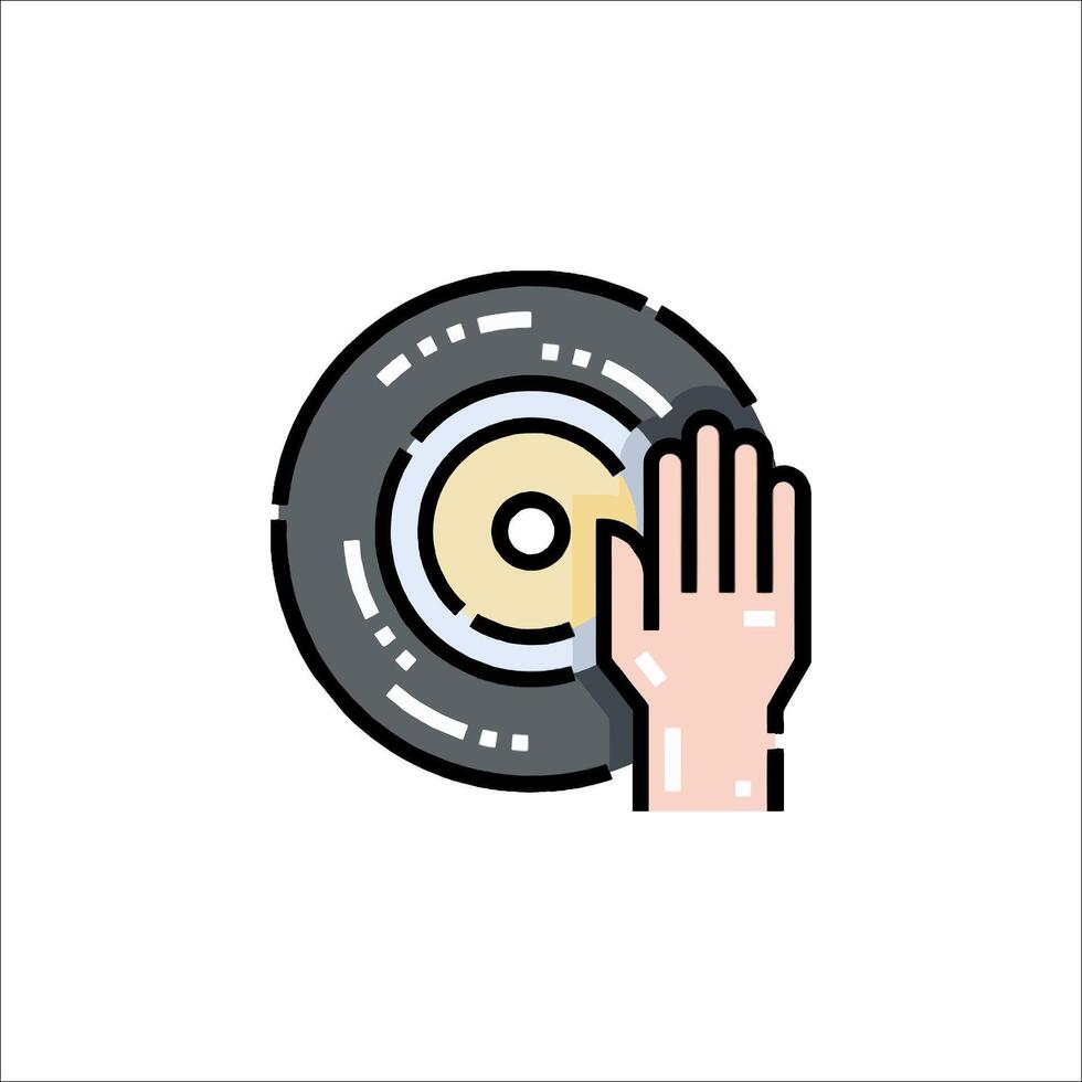 A hand holding a record player icon vector