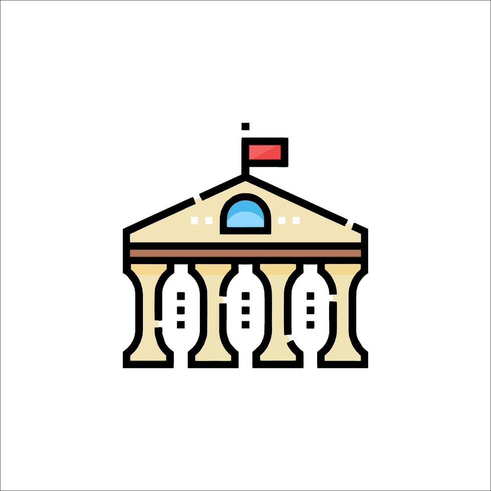 A building with columns and a flag on top vector