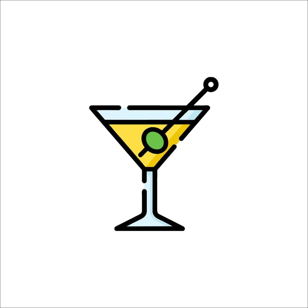 A martini in a glass with a green olive vector