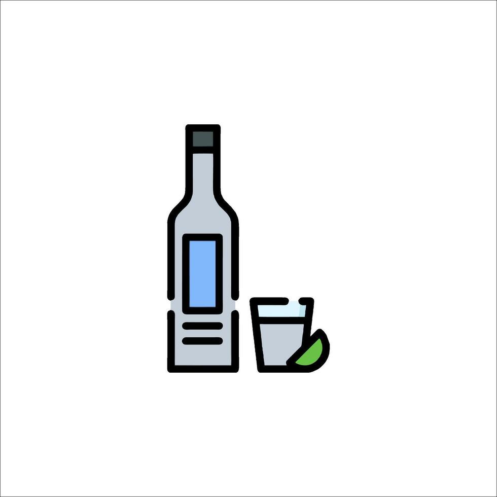 A bottle of vodka and a glass of water vector