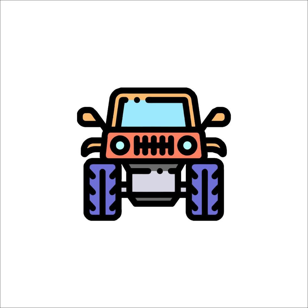 A cartoon car with a big tire on the front vector