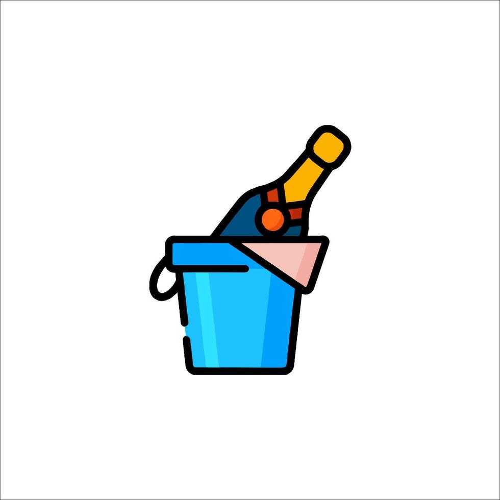 A bottle of champagne in a bucket with a towel vector