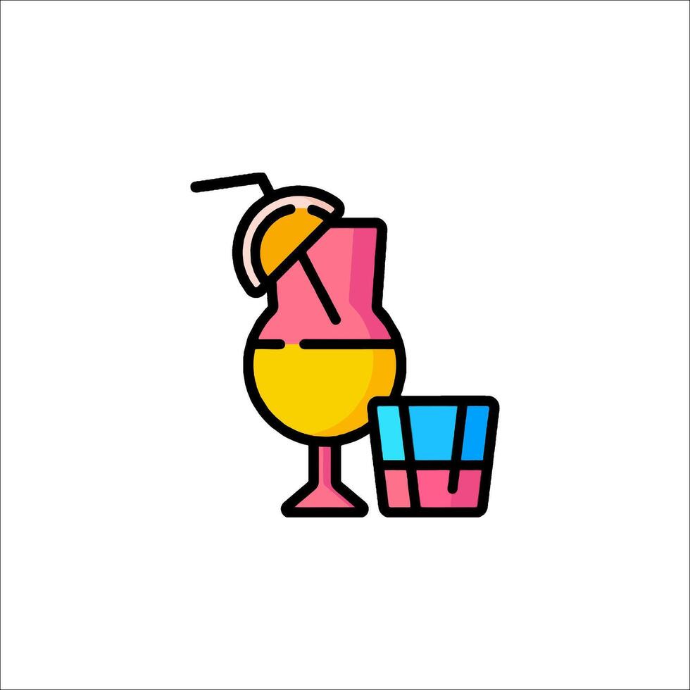 A colorful drink with a straw and a slice of orange vector