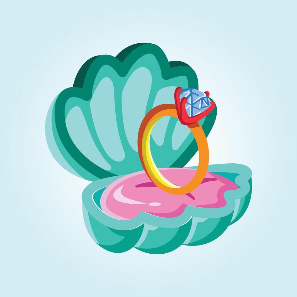 Diamond Ring in Seashell A Romantic Illustration vector