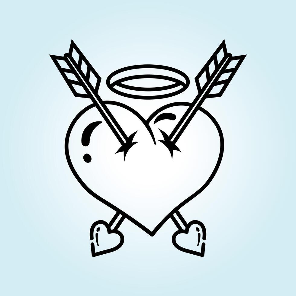 Heart Pierced by Two Arrows and Halo A Love Tattoo Design vector