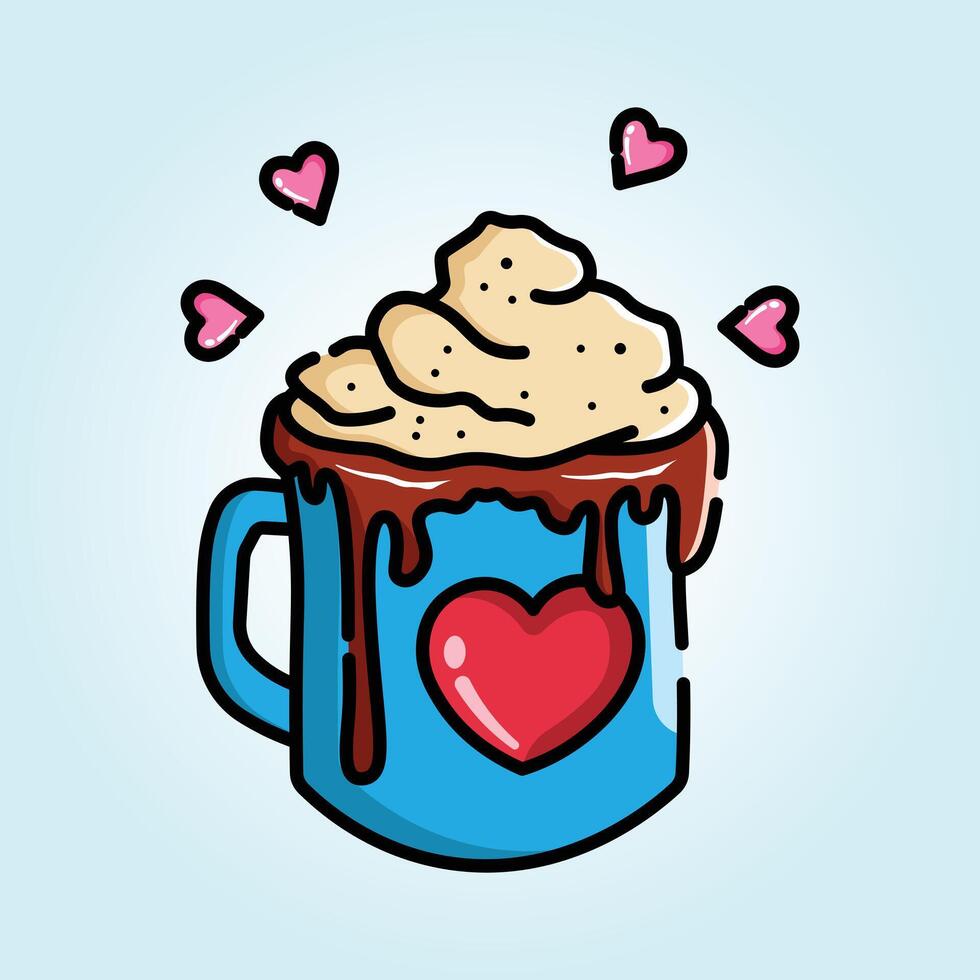 Lovely Hot Chocolate Mug with Whipped Cream and Chocolate Drizzle vector