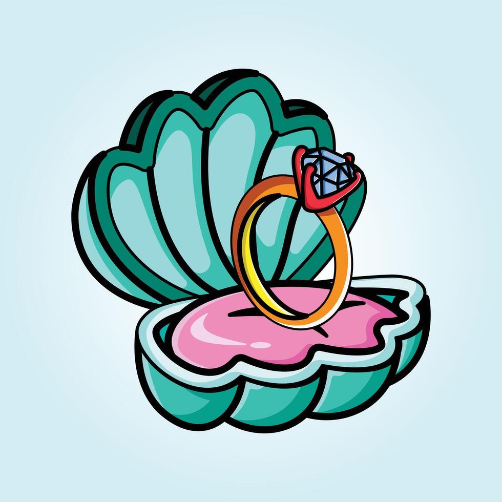 Engagement Ring in Seashell Box A Romantic Illustration vector