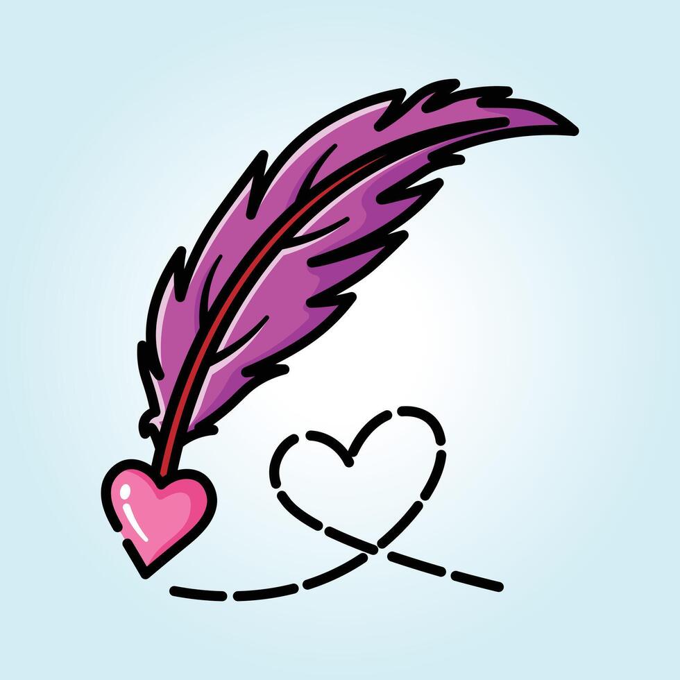 Pink Feather Quill and Heart A Love Letter Design vector