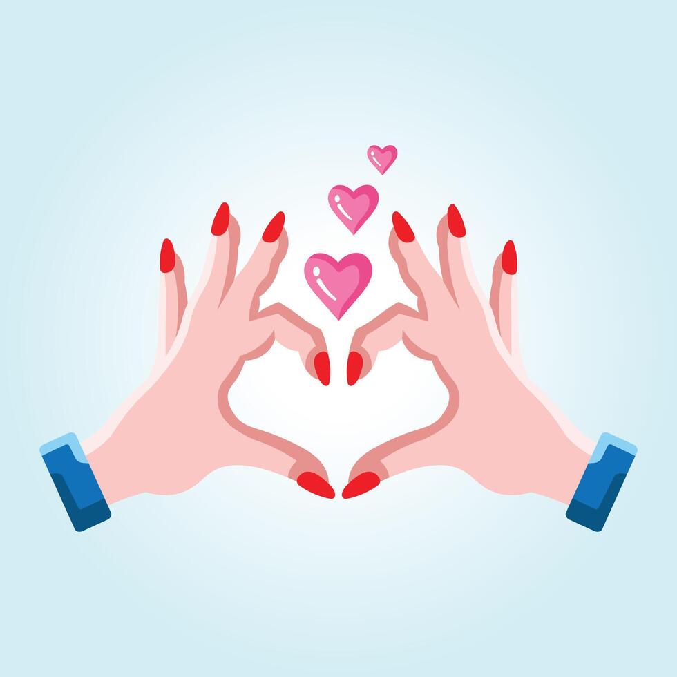Lovely Hands Forming a Heart Shape with Floating Hearts A Romantic Illustration vector