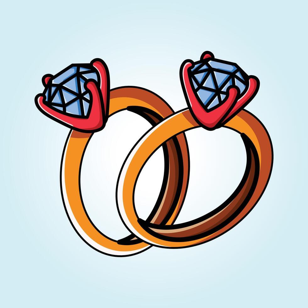 Two Intertwined Engagement Rings with Blue Diamonds vector