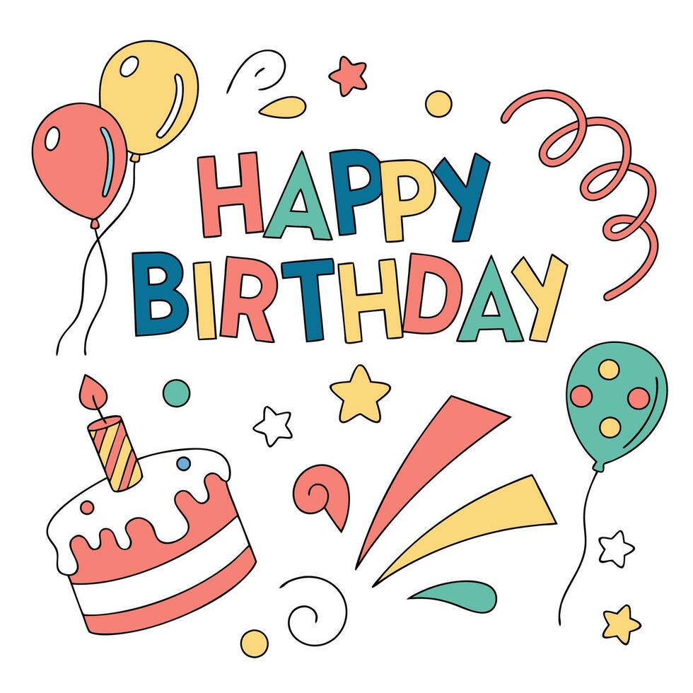 cute design happy birthday card with balloons and cake vector
