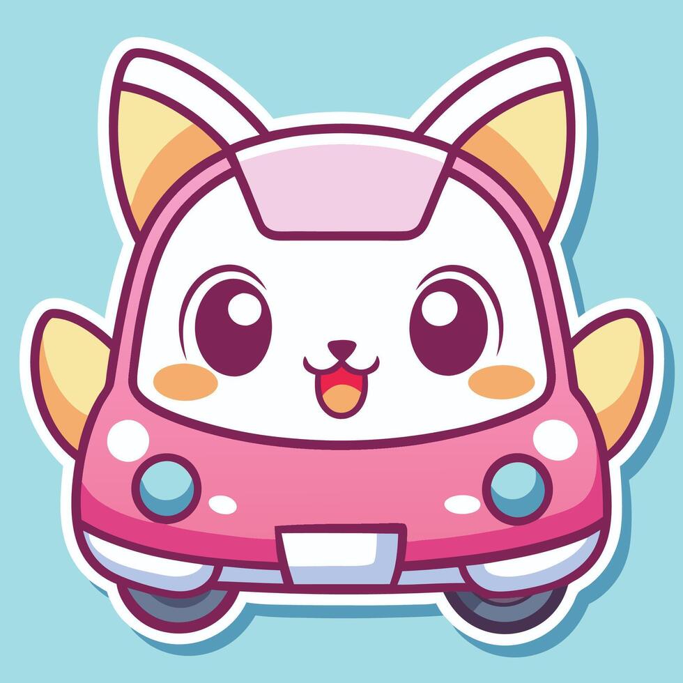a cartoon car with a bunny face and ears vector