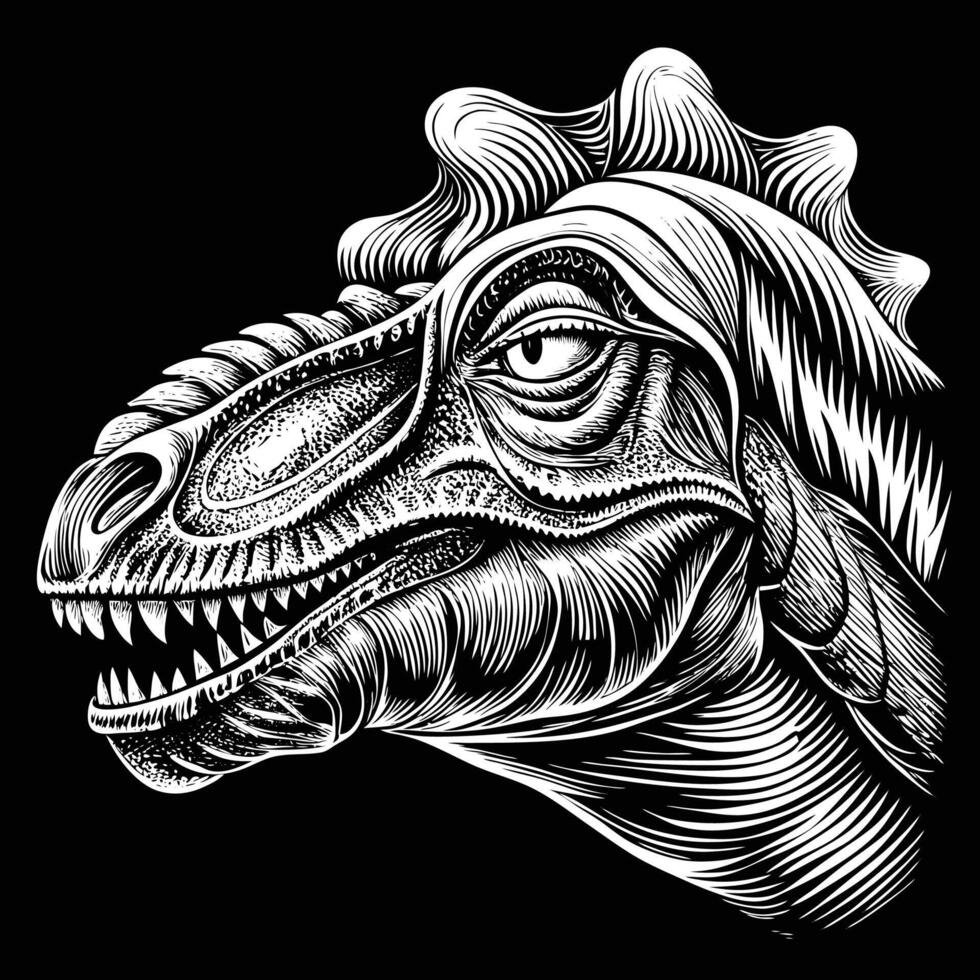 dinosaur head in a woodcut style vector