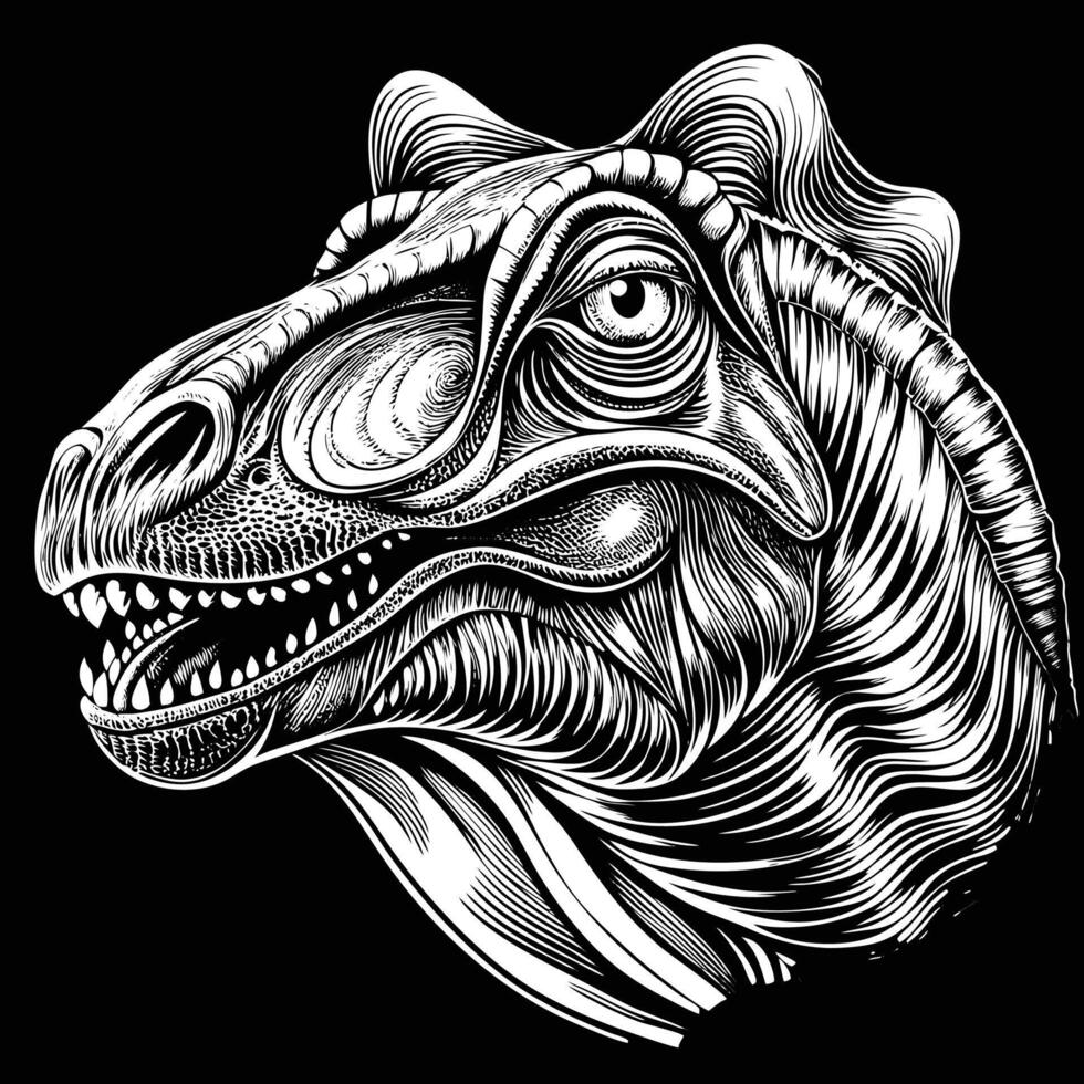 a dinosaur head in a woodcut style, vector