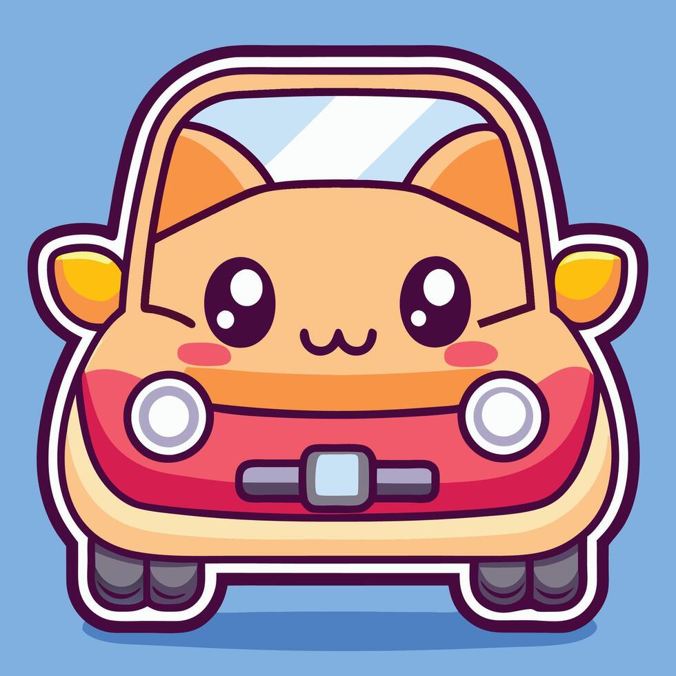 cartoon car with eyes and nose on the front vector