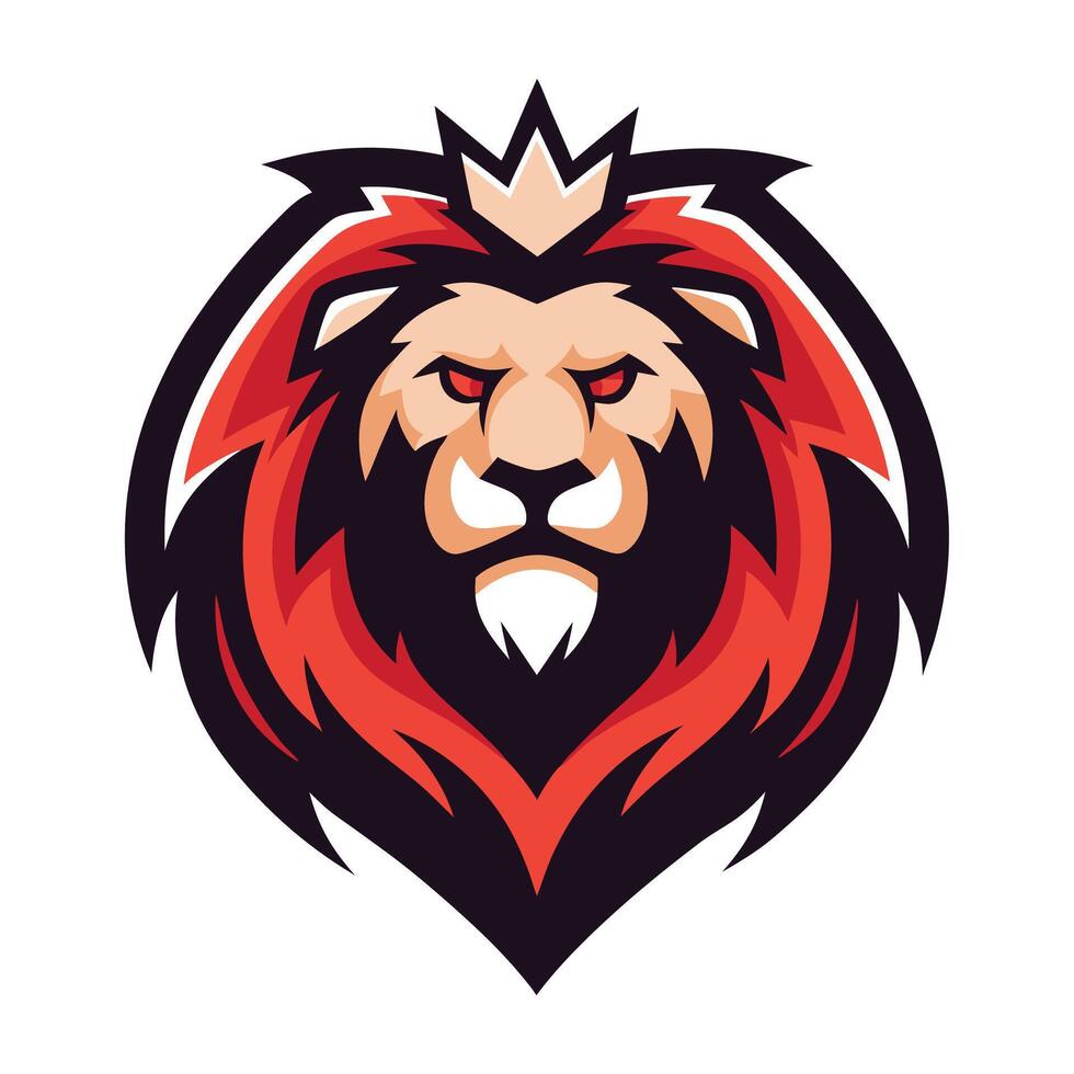 lion head with crown on it, with a red and black color scheme vector