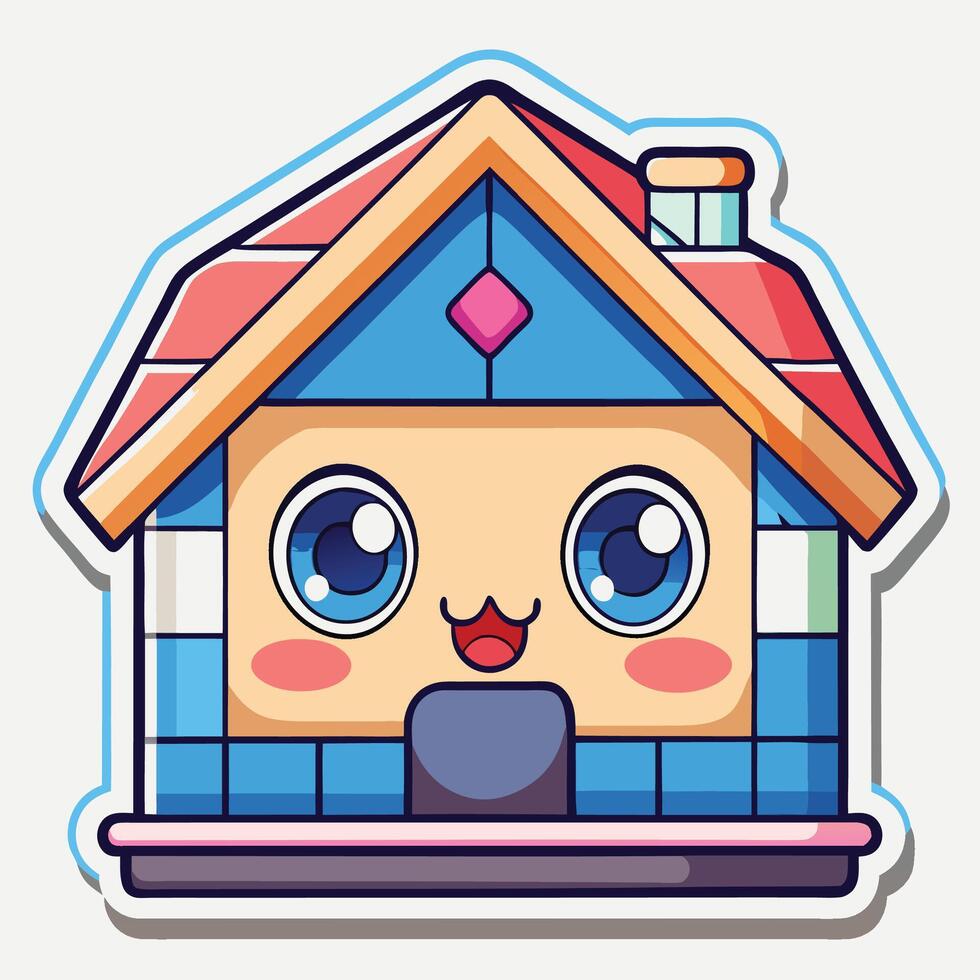 a sticker of a house with a blue roof and blue walls vector
