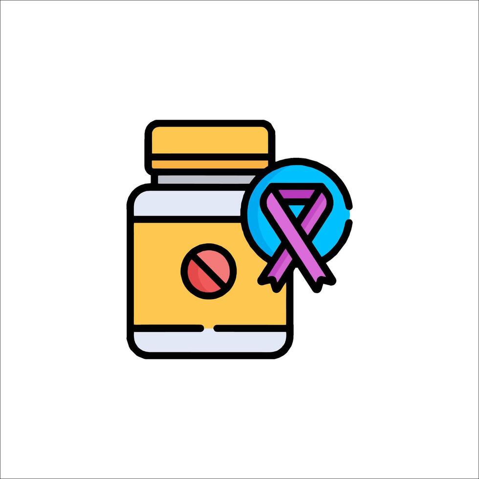 A bottle of pills with a pink ribbon on it vector