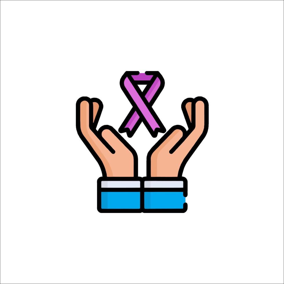 Hands holding a pink ribbon icon vector