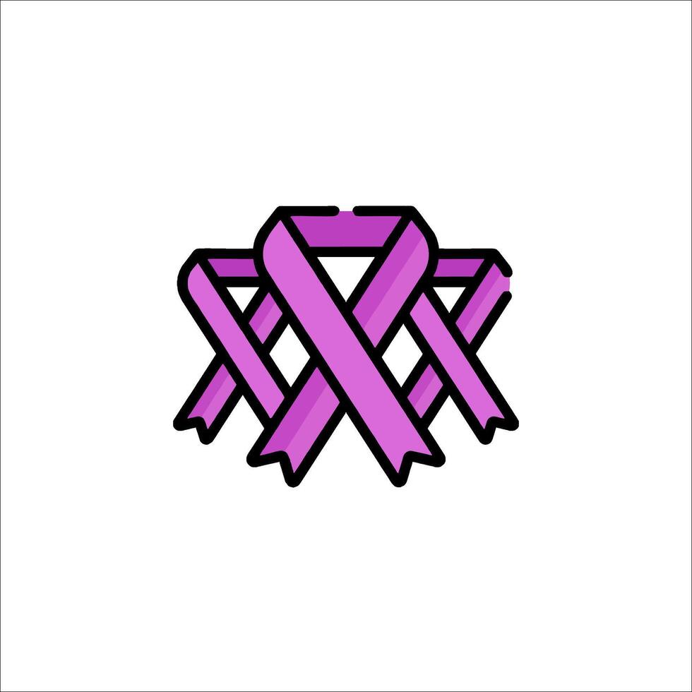 A purple ribbon is shown in a line drawing vector