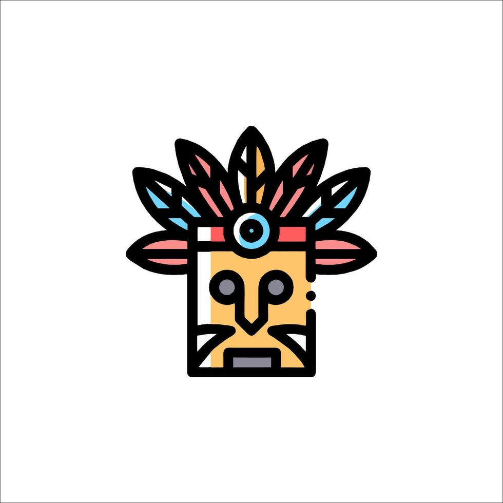 A colorful tribal mask with a feather on it vector