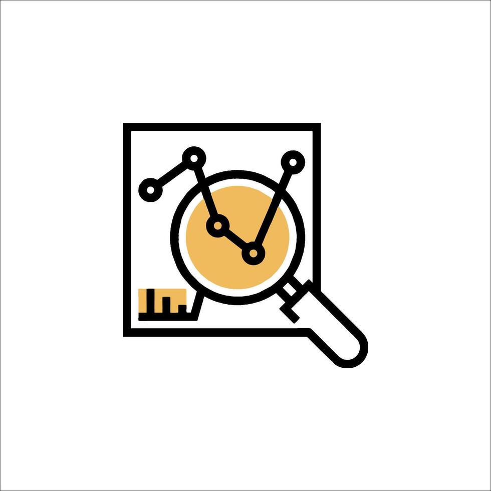 A magnifying glass icon with a chart on it vector