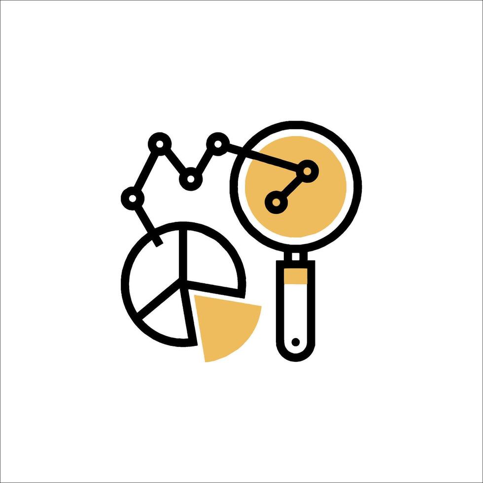 A magnifying glass and a pie chart icon vector