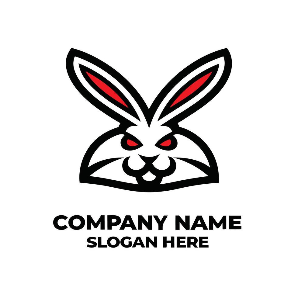a rabbit logo with red eyes and black ears vector