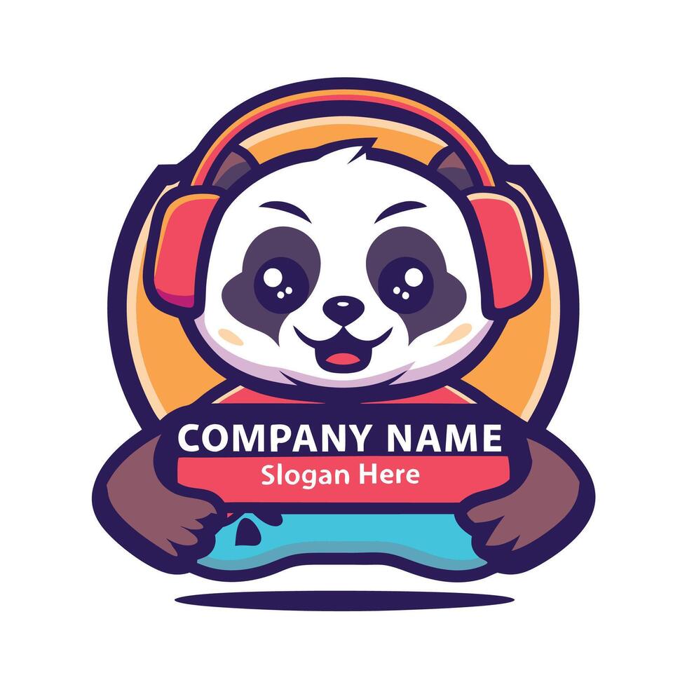 panda bear wearing headphones and vector