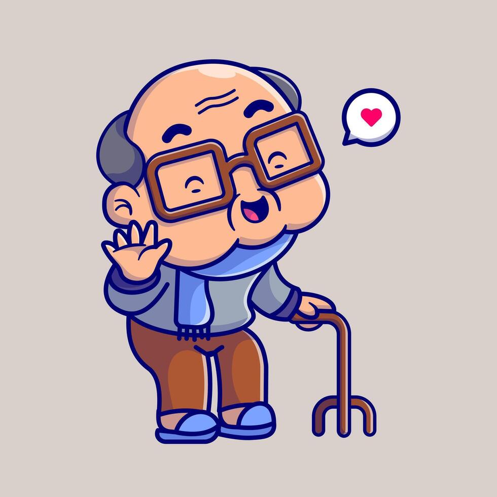 Cute Grandfather Walking With Cane Cartoon vector