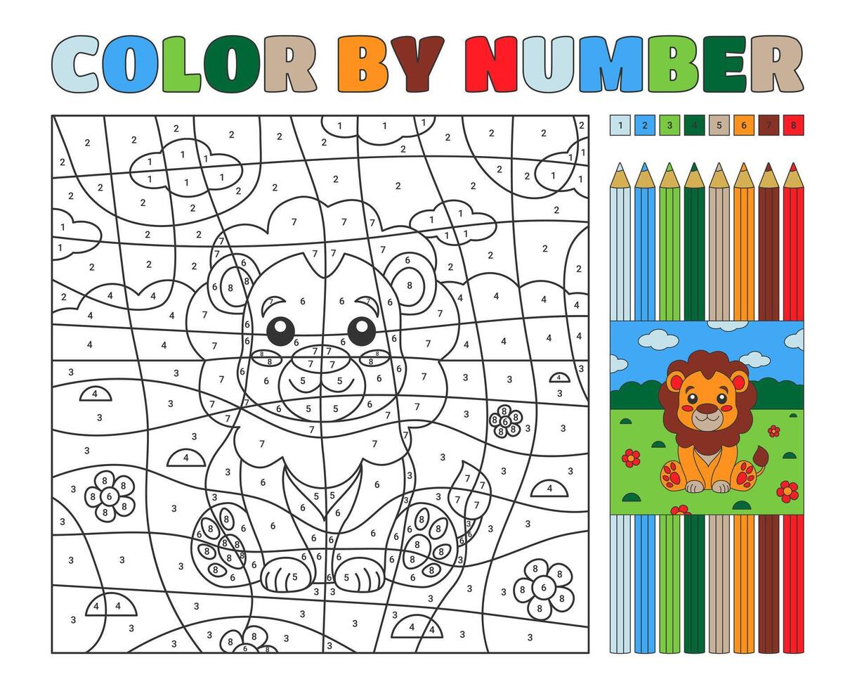 Color by number puzzle featuring a lion vector