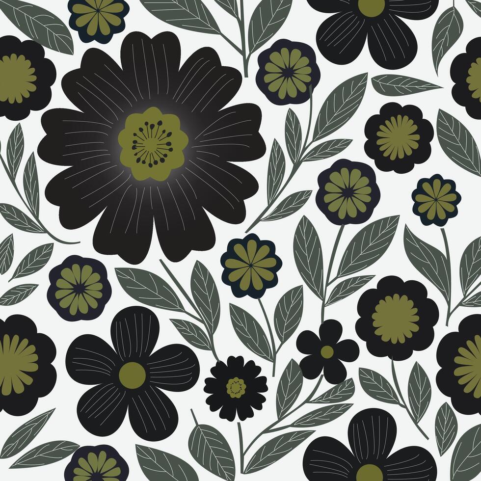 Black hand draw beautiful abstract floral pattern vector