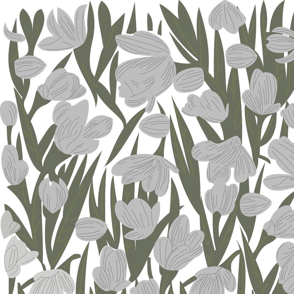 white shadow color with green leaves flower pattern vector