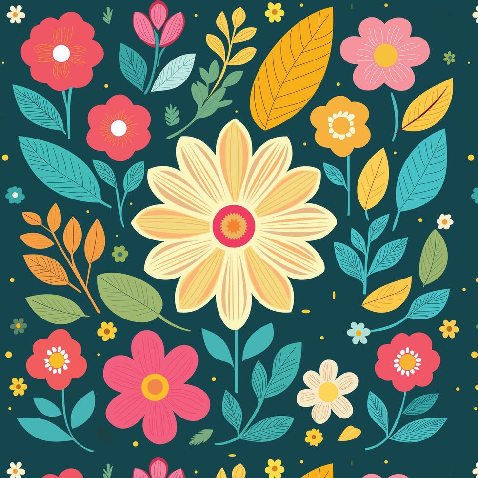 colorful hand draw blooming seamless fabric pattern vector