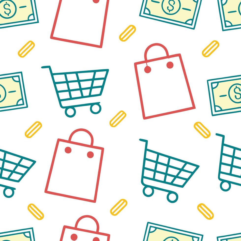 shopping cart and money seamless pattern vector